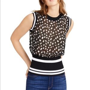 Bar III Sheer Dot-Print Mixed-Media Tank Sweater